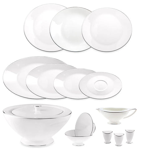 Jumbo Bone China Moon Platin 64-Piece Dinner Set for 12 People, Platin