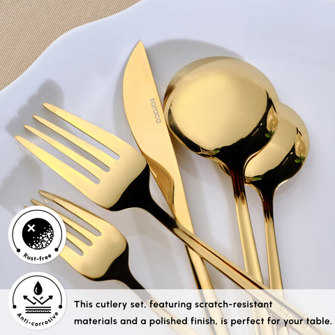 Karaca Orion Silver 60-Piece Stainless Steel Cutlery Set for 12 People, Shiny Gold