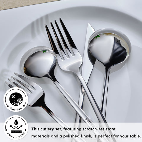 Karaca Orion Silver 60-Piece Stainless Steel Cutlery Set for 12 People, Silver