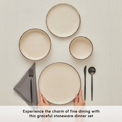 Karaca Monica 24-Piece Stoneware Dinner Set for 6 People, Beige