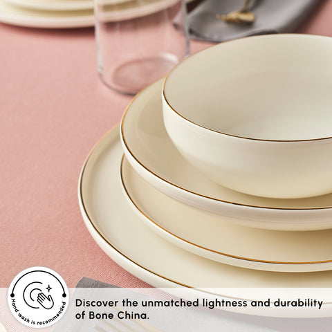 Karaca Stream Bone China Meridian 24-Piece Dinner Set for 6 People, Gold