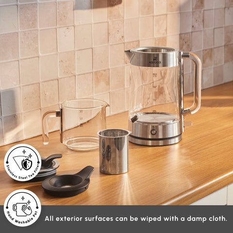 Karaca Luma Glass Large Tea Maker Kettle, 2,8L, 2200W, Clear