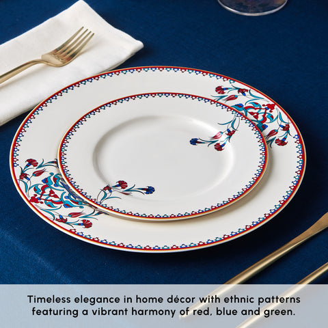 Karaca Nakkaş 24-Piece Bone China Dinner Set for 6 People, White Multi