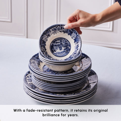 Karaca Old Town 24-Piece Stoneware Dinner Set for 6 People, Blue