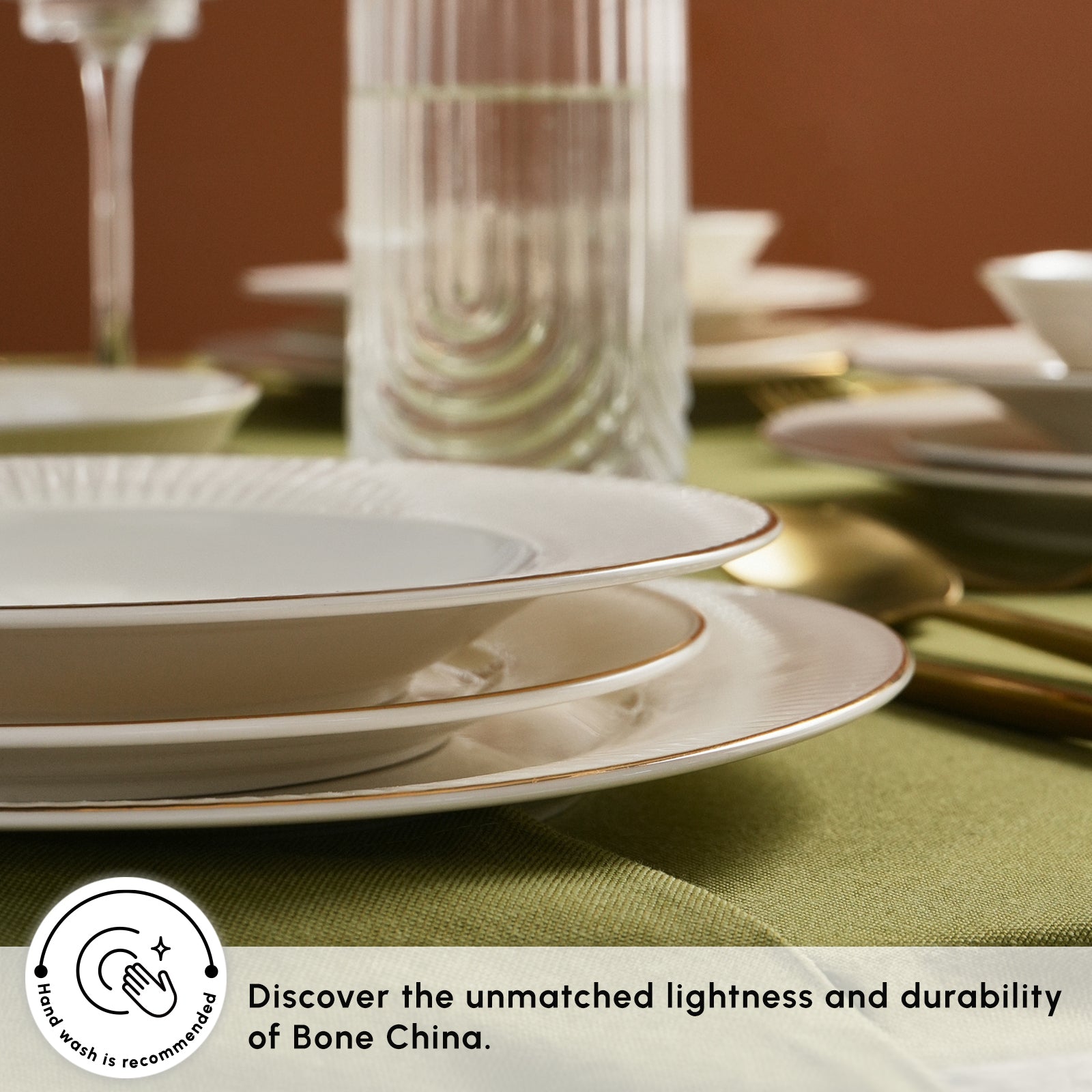 Karaca Stream Bone China Massimo 24-Piece Dinner Set for 6 People, Gol