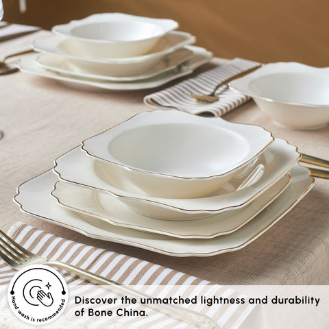 Karaca Stream Bone China Vintage 24-Piece Dinner Set for 6 People, Gold