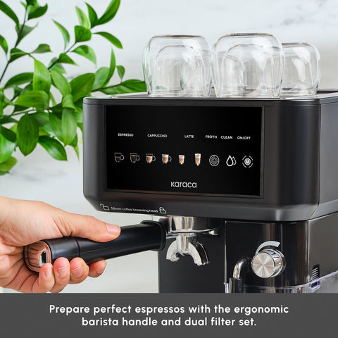 Karaca MyCaffe Barista S10 Espresso, Latte & Cappuccino Coffee Machine with Integrated Milk Tank, 1,8L, 1350W, Matte Black