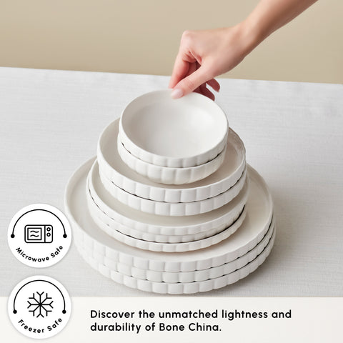 Karaca Stream Bone China Pumpkin 24-Piece Dinner Set for 6 People, White