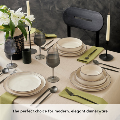 Karaca Monica 24-Piece Stoneware Dinner Set for 6 People, Beige