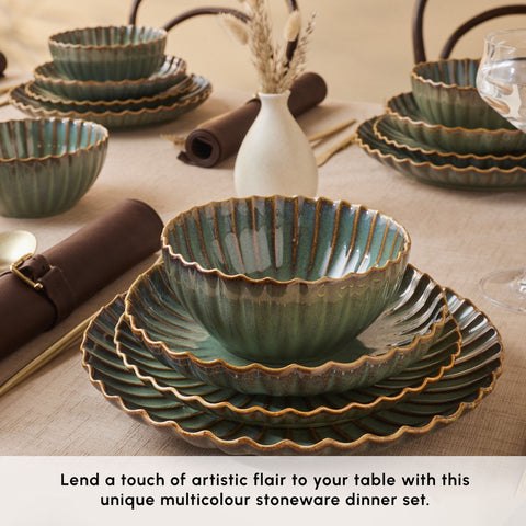 Karaca Earth Collection Cora Reactive Glaze 24-Piece Stoneware Dinner Set for 6 People, Multi