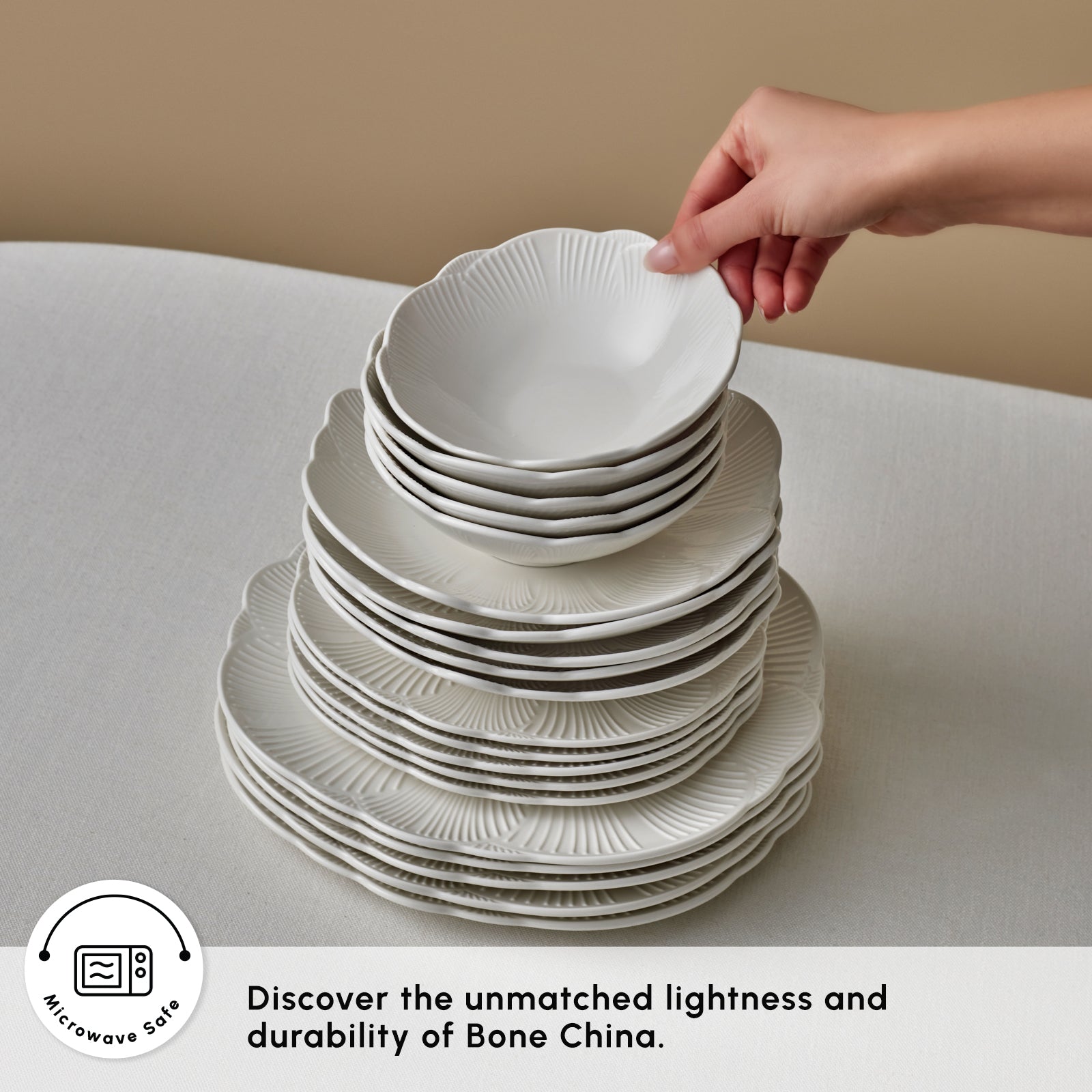 Karaca Bloom Bone China 24-Piece Dinner Set for 6 People, White