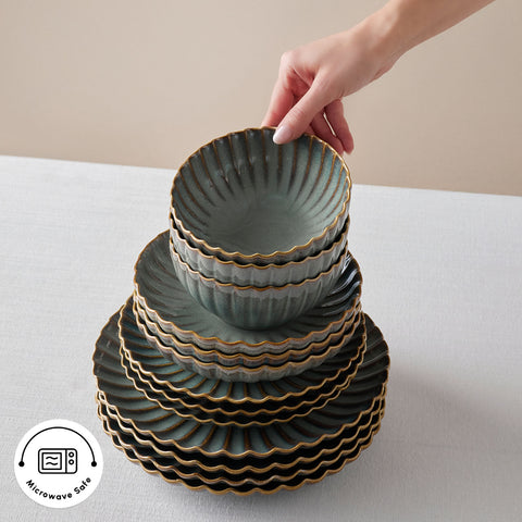 Karaca Earth Collection Cora Reactive Glaze 24-Piece Stoneware Dinner Set for 6 People, Multi