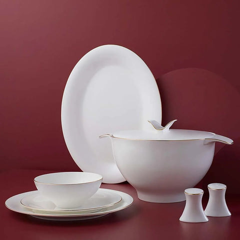 Jumbo Bone China Golda 61-Piece Dinner Set for 12 People, Gold