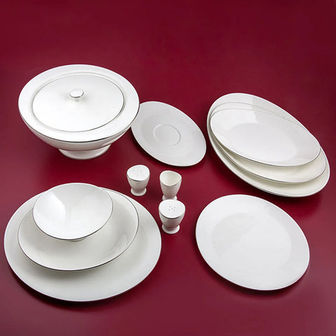 Jumbo Bone China Moon Platin 64-Piece Dinner Set for 12 People, Platin