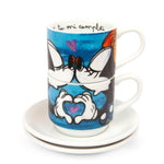 Egan Italy Love Sweet Love 4-Piece Porcelain Espresso Turkish Coffee Cup Set for 2 People, 80ml, Blue