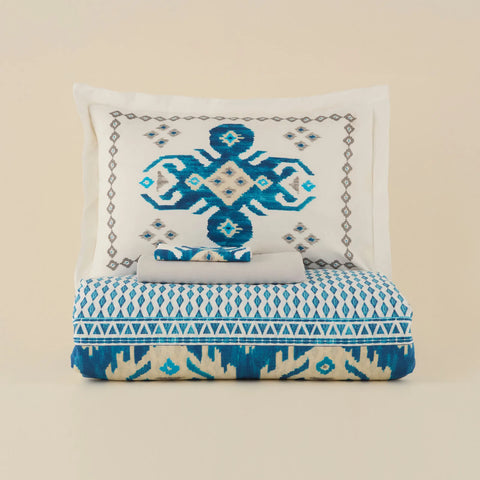 Karaca Neos 100% Turkish Cotton Duvet Cover Set, Double, Blue