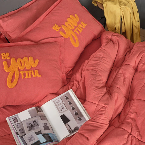 Karaca Home Motto 100% Turkish Cotton Comfort Bedding Set, Double, Red