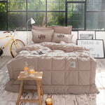 Karaca Home Motto 100% Turkish Cotton Comfort Bedding Set, Double, Beige