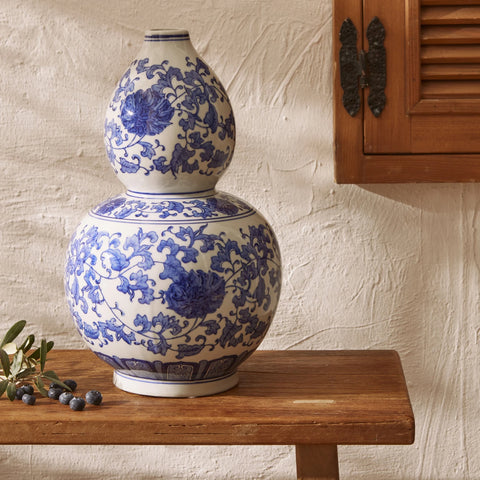 Karaca Lisbon Ceramic Vase, 21cm, White Blue