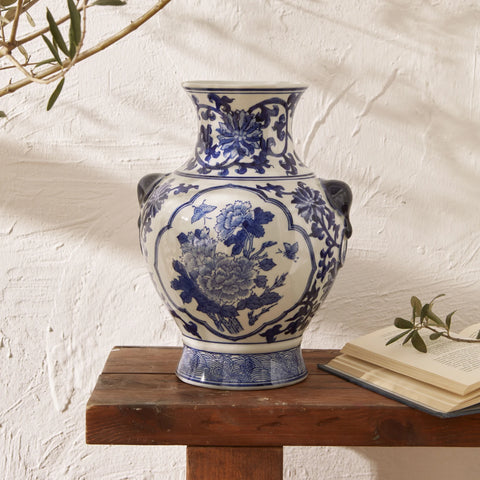 Karaca Lens Ceramic Vase, 22cm, White Blue