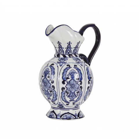 Karaca Home Lisbon Handled Vase, 18cm, White Blue