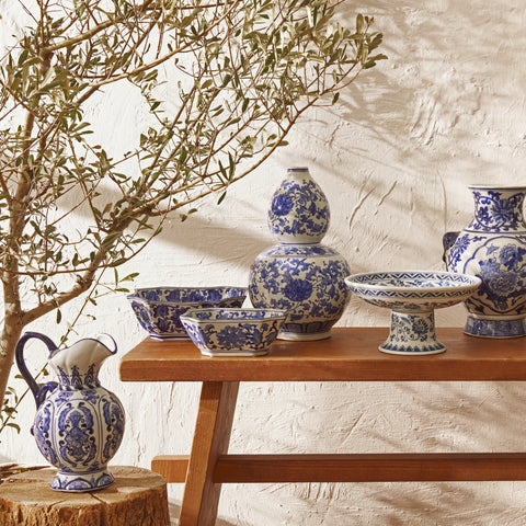 Karaca Home Lisbon Handled Vase, 18cm, White Blue