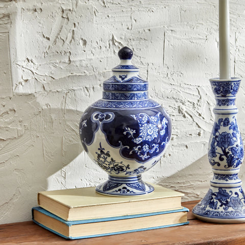 Karaca Lisbon Lori Ceramic Vase, 18cm, White Blue