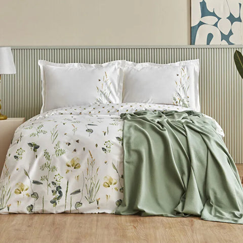 Karaca Herbal 100% Cotton Duvet Cover Set with Bedspread, Double, Green