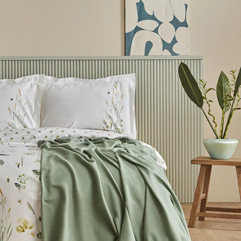 Karaca Herbal 100% Cotton Duvet Cover Set with Bedspread, Double, Green