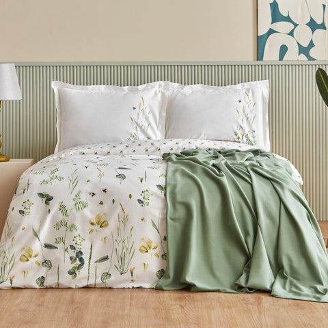 Karaca Home Herbal 100% Cotton Double Duvet Cover Set with Bedspread, White