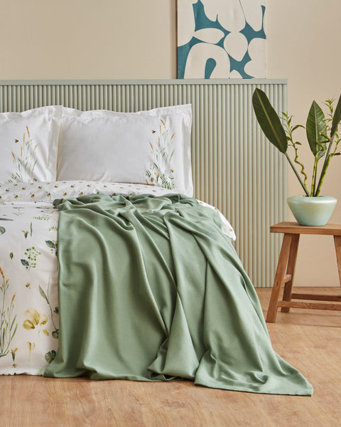 Karaca Home Herbal 100% Cotton Double Duvet Cover Set with Bedspread, White