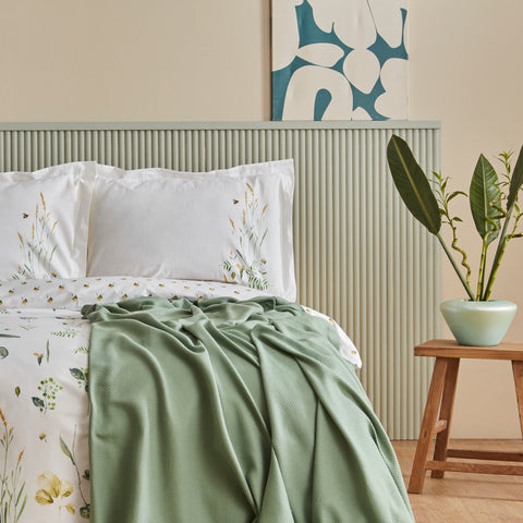 Karaca Home Herbal 100% Cotton Double Duvet Cover Set with Bedspread, White