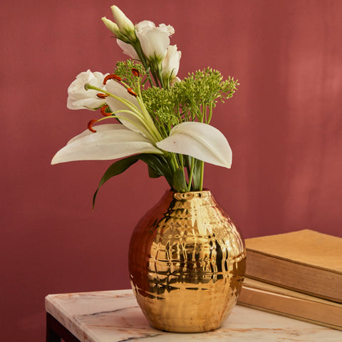 Karaca Home Lesley Decorative Oval Vase, Gold, 12 x 12 x 14cm
