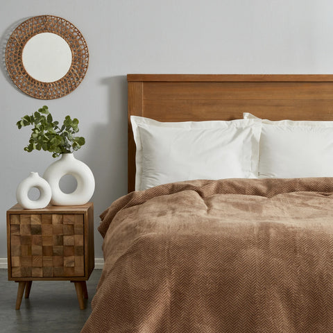 Karaca Home Sandra Herringbone Pattern Blanket, 200x220cm, Double, Beige