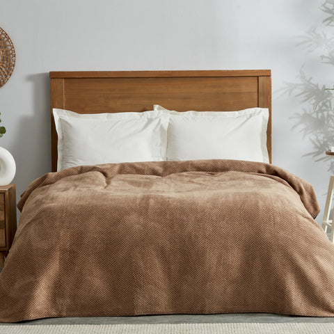 Karaca Home Sandra Herringbone Pattern Blanket, 200x220cm, Double, Beige