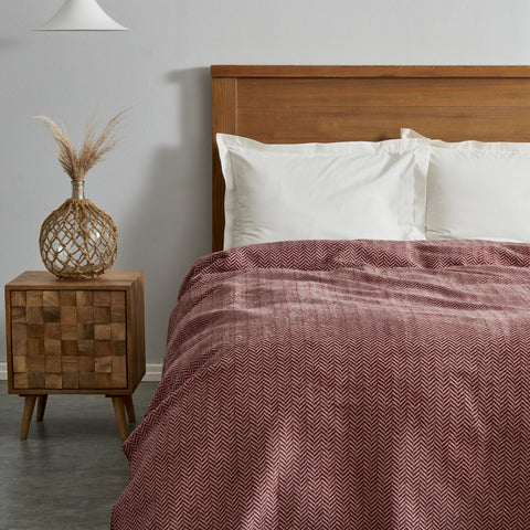 Karaca Home Sandra Herringbone Pattern Blanket, 200x220cm, Double, Burgundy