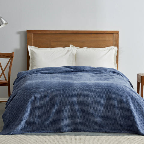 Karaca Home Sandra Herringbone Pattern Blanket, 200x220cm, Double, Indigo