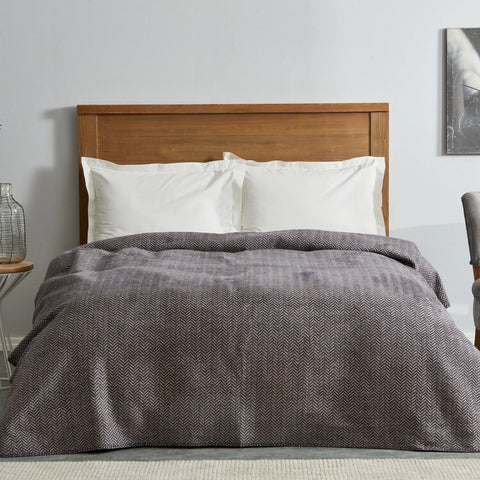 Karaca Home Sandra Herringbone Pattern Blanket, 200x220cm, Double, Grey
