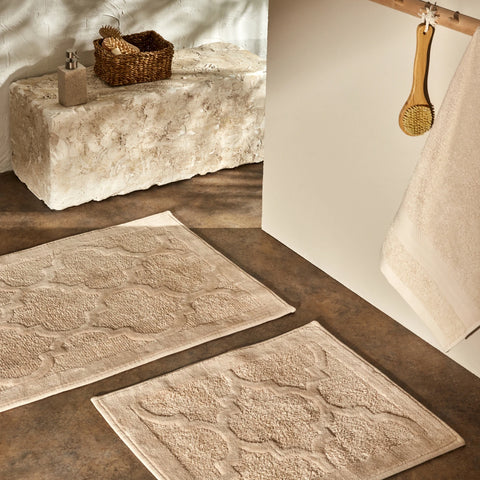 Karaca Home Katy 2-Piece Bath Mat, Beige