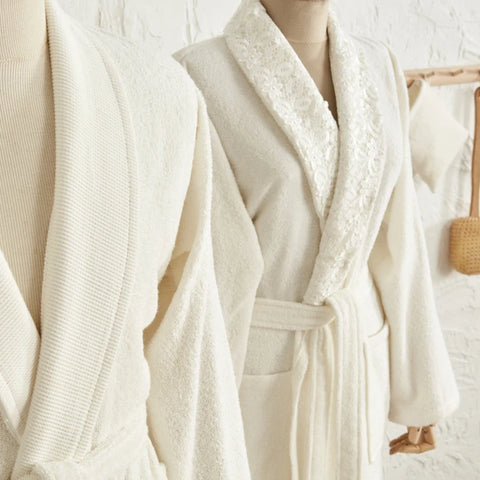 Karaca Home Ring Lace 9 Piece 100% Turkish Cotton Family Bath Set Offwhite-Offwhite, Powder