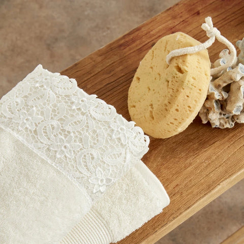 Karaca Home Ring Lace 9 Piece 100% Turkish Cotton Family Bath Set Offwhite-Offwhite, Powder