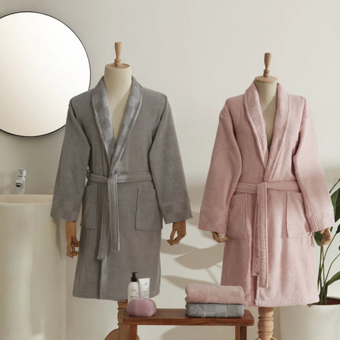 Karaca Home Santos 4-Piece 100% Turkish Cotton Family Bathroom Set, Powder - Grey