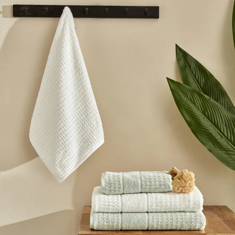 Karaca Home Elna 4-Piece 100% Cotton Towel Set, Mint-Offwhite