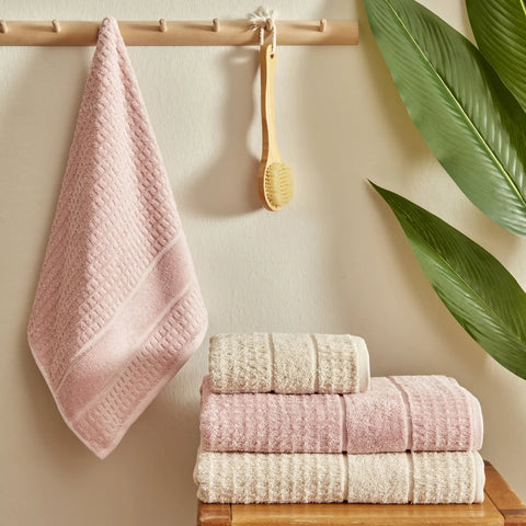 Karaca Home Elna 4-Piece 100% Cotton Towel Set, Powder-Beige
