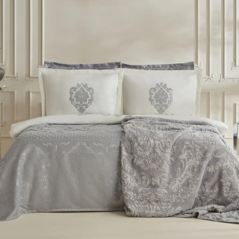 Karaca Home Tugba 8-Piece Bedding Set, Double, Silver