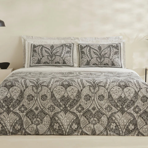Karaca Santi 100% Turkish Cotton Duvet Cover Set, Double, Black