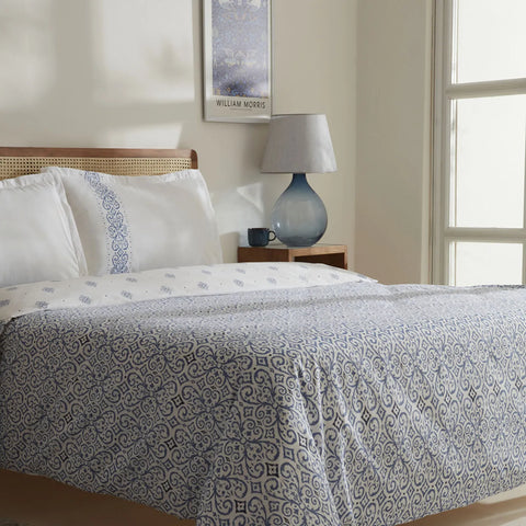 Karaca Marino 100% Turkish Cotton Duvet Cover Set, Double, Blue