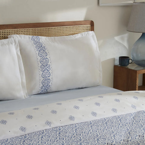 Karaca Marino 100% Turkish Cotton Duvet Cover Set, Double, Blue