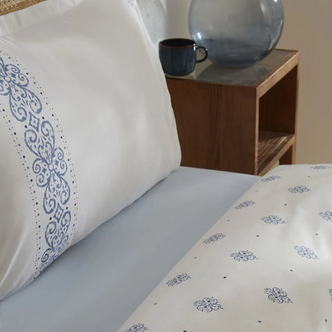 Karaca Marino 100% Turkish Cotton Duvet Cover Set, Double, Blue