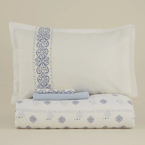 Karaca Marino 100% Turkish Cotton Duvet Cover Set, Double, Blue